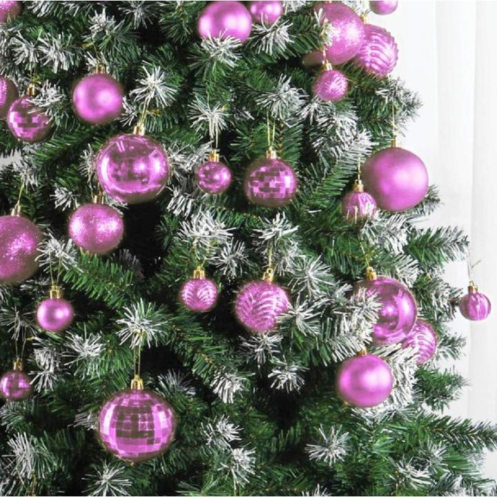 roze kerstbalornamenten voor kerstversiering - 36 stuks kerstboom onbreekbare ornamenten met ophanglus voor vakantie- en feestdecoratie (combo van 6 stijlen in 3 maten)
