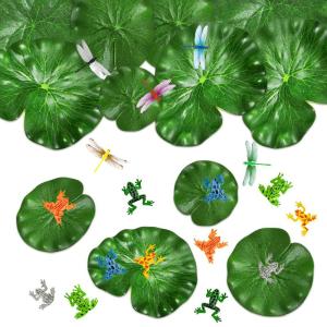 25 stuks vijver decoratieset 10/15/18/20 cm waterleliebladeren kunstmatige waterlelie planten en kunstmatige lotusbladeren met kunstmatige libel, kikker voor vijver, visvijver,