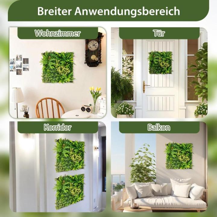 Set van 2 kunstheggen, plantenwand, 50 x 50 cm, panelen met veelzijdige kunstplanten, gesimuleerd gazon, wandpanelen, wandplanten, kunstplant voor muur, balkon, tuin, groen (11 soo