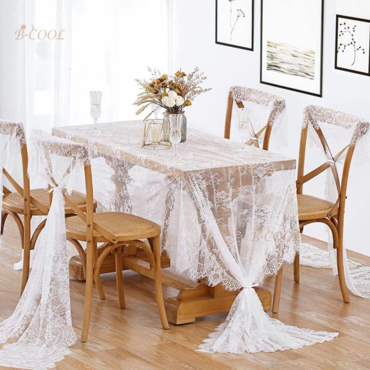 Weiße Spitzentischdecke, 5er-Pack, 152,4 x 305,5 cm, rustikale Tischauflage, durchsichtige Tischdecke für Vintage-Party, Erntedankfest, Blumenmuster, Herbst-Tischdekoration