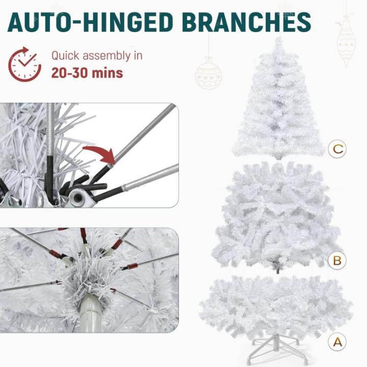 Kunstkerstboom, wit, ca. 818 takken, natuurgetrouw, dichte takken, dennenboom met klapsysteemframe en metalen standaard, snelle montage voor thuis, kantoor, winkels, 183 x Ø 115 c