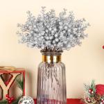 Kunstbessen kerstdecoratie, 24 stuks kunstbessendecoratie, kunstbessentakken voor kerstboom, decoratie, handwerk, bruiloft, vakantie, winterdecoratie, zilverkleurig
