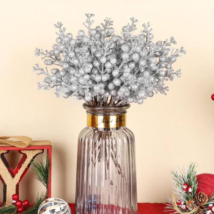 Kunstbessen kerstdecoratie, 24 stuks kunstbessendecoratie, kunstbessentakken voor kerstboom, decoratie, handwerk, bruiloft, vakantie, winterdecoratie, zilverkleurig