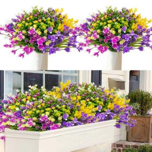 12 bundels als echt, , uv-bestendige plastic bloemen, weerbestendig, kunstplanten, buiten, boeket, planten voor balkon, tuin, balkonbak, bloembak