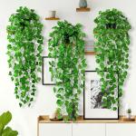 3 stuks met potten, 90 cm, , hangend gecodeerde namaakplanten, wijnstok, onderhoudsvrije eucalyptus, decoratie voor binnen en buiten, tuin, wanddecoratie