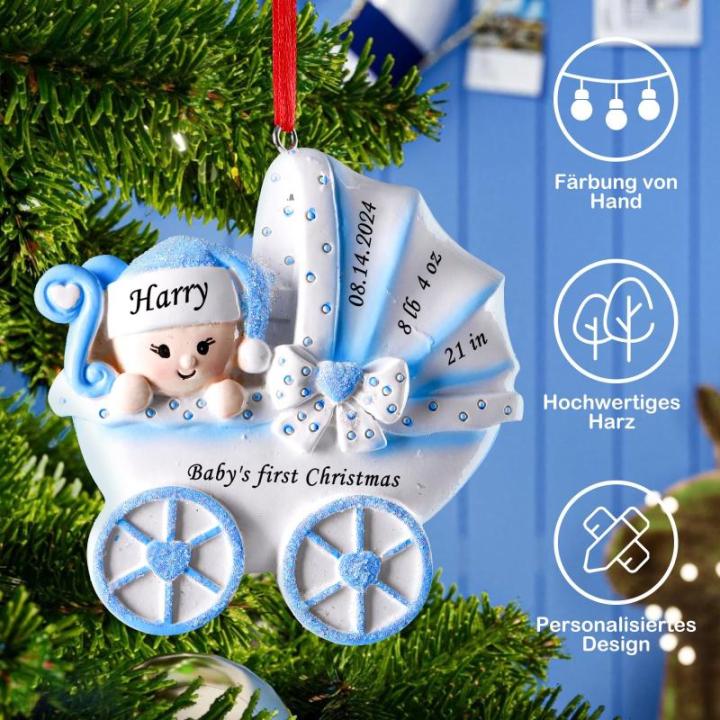 Gepersonaliseerde kersthangers met naam Baby's eerste Kerstmis - 2023 kunsthars kerstboomversiering, gepersonaliseerde , cadeaus voor baby's, zoons, kleinkinderen kinderwagen