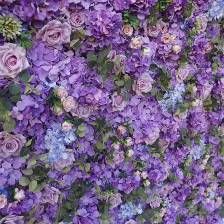 Lila Stoff Hintergrund Blumenwand Simulation Blumenhintergrundwand, Künstliche Wand Blumen Hintergrund 3D Seide Hortensien Blumen Panel Für Foto Hintergrund Home Party Hochzeit H