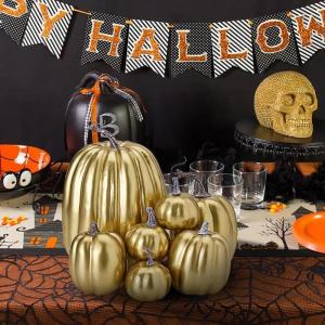 Herbstkürbisse, 7 Stück Künstliche Kürbisse, Schaumstoff, Herbstkürbis für Ernte, Herbs_t, Tisch, Zuhause, Garten, Erntedankfest, Halloween, Party-Dekoration