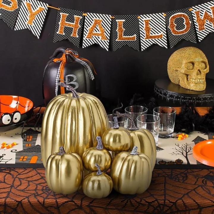Herbstkürbisse, 7 Stück Künstliche Kürbisse, Schaumstoff, Herbstkürbis für Ernte, Herbs_t, Tisch, Zuhause, Garten, Erntedankfest, Halloween, Party-Dekoration