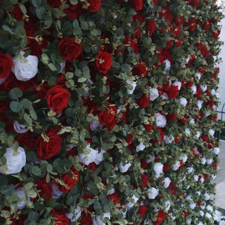 Roter Und Weißer Farbverlauf Stoffhintergrund 5D Hochzeitsblumenwand, Künstliche Rosenwand Hintergrundwand Für Fotohintergrund Home Party Hochzeitskulisse(1.2 * 2.4m/3.9 * 7.8ft