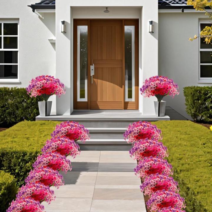 voor buiten, 16 bundels, , outdoor, balkonplanten, weerbestendig, plastic bloemen, net als echt, voor balkon, balkon, tuin, buiten, rood, roze, paars