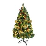 Kunstkerstboom, kunstkerstboom met verlichting, 120 cm, kunstkerstboom met 180 leds en standaard, kunstkerstdecoratie, met dennenappels en bessen
