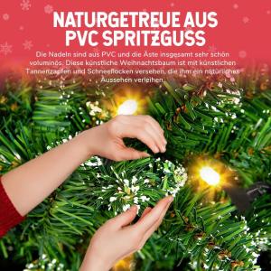 Kerstboom met verlichting, wintermagie serie, kunstkerstboom met kunstsneeuwcoating, 180 leds, 20 dennenappels, 367 takken en metalen standaard, van pvc, hoogte 150 cm