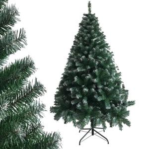 Kunstkerstboom, 120/150/180/210 cm pvc-materiaal, verdikte takken, opvouwbaar, met robuuste sokkel, groen en wit, 120 cm
