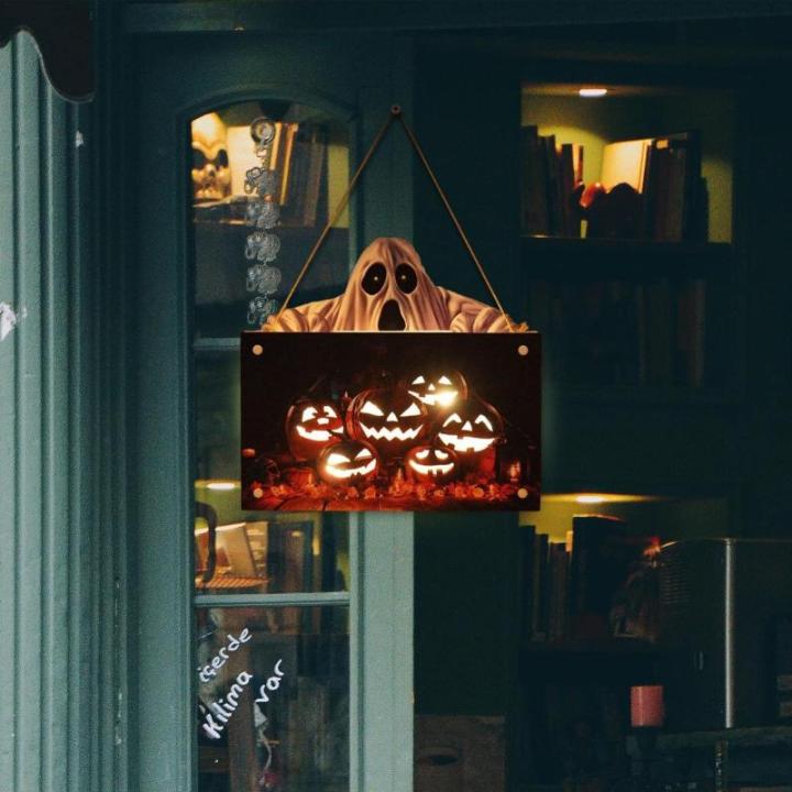 Kürbisschild Outdoor-Wandkunst | Kürbisschild Rustikale Wohndekoration | Rustikale Heimdekoration mit Seil, bedruckte Halloween-Veranda-Dekorationen (Ghost Pumpkin Wsgp 01c)