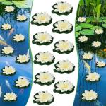 Kunstwaterlelie, 10 stuks, 10 cm, drijvende bloemen, waterlelie, wit, waterlelie, kunstbloem, lotusbloem, kunstlotusbloem, kunstlotusbloem, kunstlotuskunstplant voor tuinvijver, de