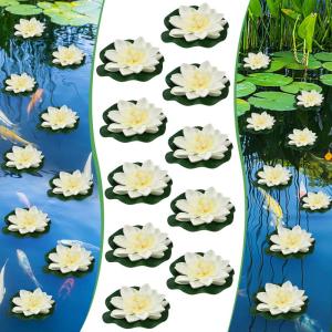 Kunstwaterlelie, 10 stuks, 10 cm, drijvende bloemen, waterlelie, wit, waterlelie, kunstbloem, lotusbloem, kunstlotusbloem, kunstlotusbloem, kunstlotuskunstplant voor tuinvijver, de