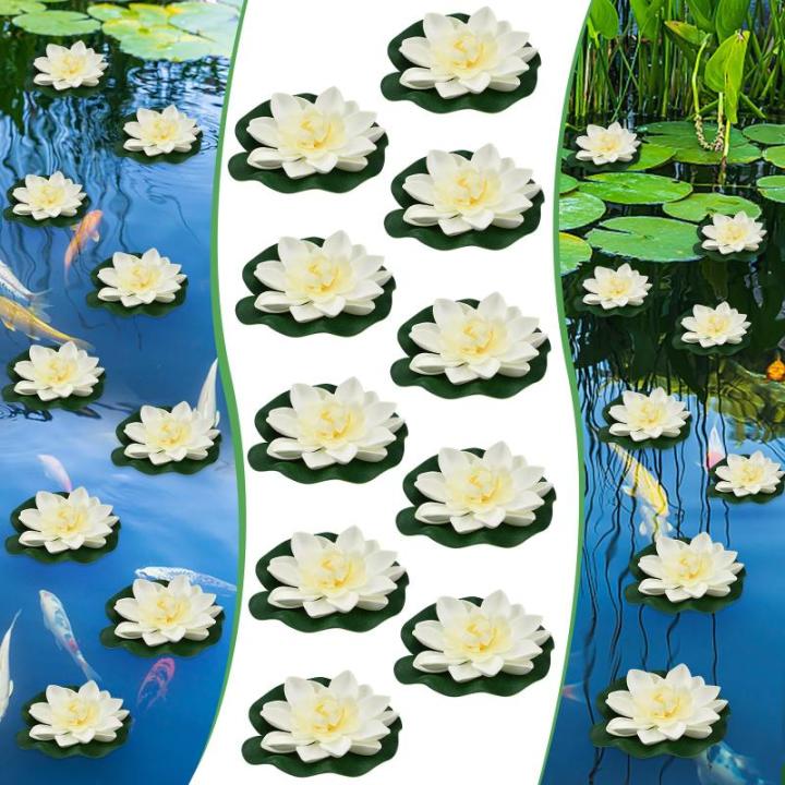 Kunstwaterlelie, 10 stuks, 10 cm, drijvende bloemen, waterlelie, wit, waterlelie, kunstbloem, lotusbloem, kunstlotusbloem, kunstlotusbloem, kunstlotuskunstplant voor tuinvijver, de