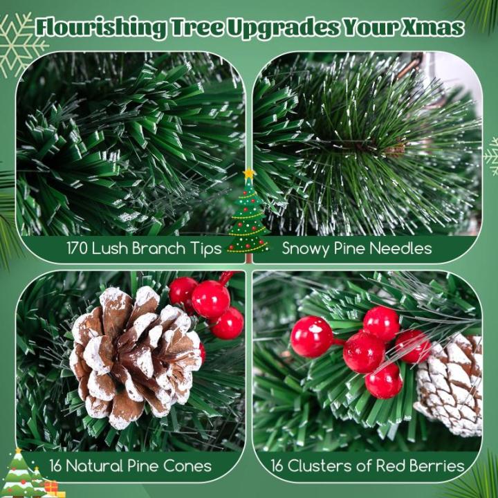 Künstlicher Weihnachtsbaum aus PVC, Weihnachtsbaum mit 8 Beleuchtungsmodi, LED-Lichtern, Zweigspitzen, Kiefernnadeln, Tannenzapfen, roten Beeren und Lampen (40 x 150 cm (Durchmess
