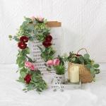 Künstliche Eukalyptus-Blumengirlande mit rot-rosa Rosen, Kunstpflanzen, Seide, Blumengirlande, Schleierkraut, Efeu-Ranken für Hochzeit, Zuhause, Weihnachten, Party, Tischläufer,
