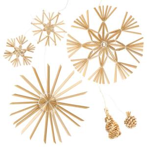 48x strosterren in een mixset - kerstboomversieringen - rietje-tags voor de kerstboom - natuurlijke kerstboom - kerstversieringen - Ø 11 cm