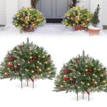 Prelit Planter Bushes Christmas, Prelit Pot Fillers, Pre-Lit Artificial Christmas Tree Feel Real Urn Filler, Holiday Planter, Faux Holiday Planter Filler with Lights, Tree Urn Fill