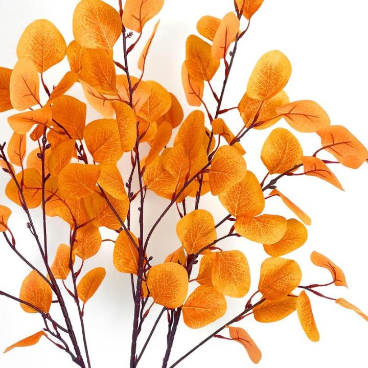 4-delige eucalyptus decoratie kunstherfstbladeren takken, kunstbloemen herfstbloemen herfstbloemen kunstbladeren, herfsttakken herfstbladeren decoratieve takken geel voor herfstdec