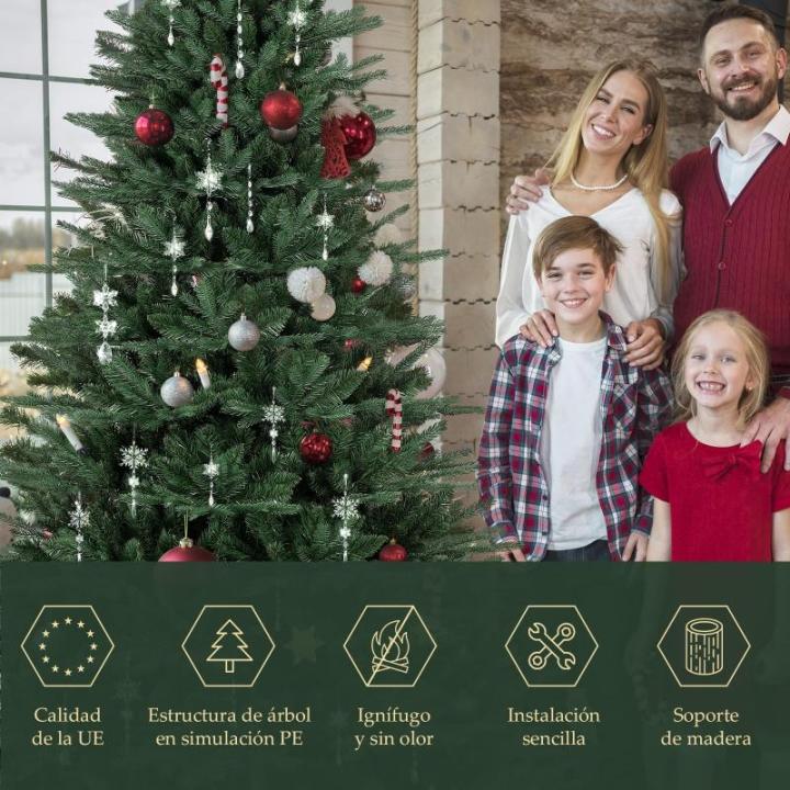 Kunstkerstboom 180 cm, kunstdennenboom van PE en pvc, met handschoenen en houten standaard, als kerstdecoratie voor binnen
