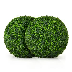 Künstliche Formschnittkugeln, 40 cm, Set mit 2 runden künstlichen Buchsbaum-Formschnitt-Pflanzen, für drinnen und draußen, dekorative Buxus-Graskugeln für Zuhause, Büro, Balk