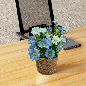 Künstlicher Gänseblümchentopf, kleine Kunstpflanzen mit Topf - Blumenarrangement mit Gänseblümchen im Rattantopf,Seidiger künstlicher Gänseblümchen-Rattan-Topf-Bonsai für 