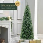Kunstkerstboom Slim 210 cm, dennenboom met handschoenen en metalen standaard, potlood kerstboom met 818 pvc-punten, groen