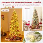 Kunstkerstboom van 190 cm met verlichting en sneeuw, potlood dennenboom met 280 warmwitte ledlampen en 60 dennenappels, smalle kerstboom voor thuis