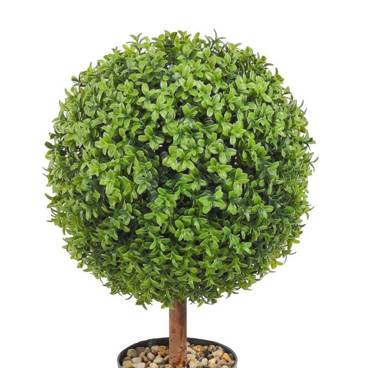2 x buxusballen, kunstzinnig, Ø 40,6 cm, tuindecoratie, buxus in bloempot, bol, kunstplant van PE, hout, PP incl. 4 stuks decoratieve vlinders en 10 stuks reservebladen