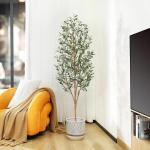 Kunstmatige olijfboom, 180 cm, grote kunstplant met natuurlijke houten stam en vruchten, kunstmatige olijfboom in pot, voor huis, slaapkamer, kantoor, tuin, decoratie (1 stuks)
