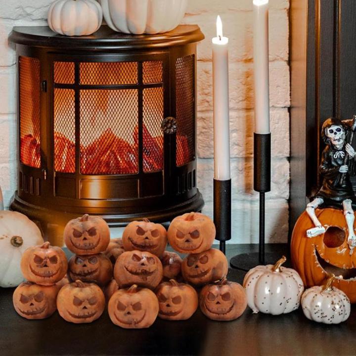 Halloween Deko Kürbis, 40PCS Halloween Mini Künstliche Kürbisse Dekoration Herbstdeko, Halloween Puppenhaus Miniaturen Halloween Harz Kürbisse Skulptur für Halloween Party Dek