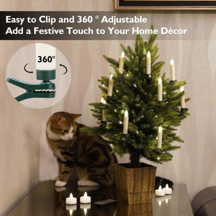 10,5 cm Set van 20 Vlamloze LED Clip Taper Kaarsen met Afstandsbediening voor Kerstboom, Batterij Aangedreven Plastic Mini Clip-On Kaarsen met Timer Wax Druppelen Ontwerp, Indoor e