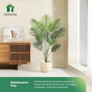 Kunstpflanze Palmen 130 cm Plastik Künstliche Pflanze Groß Areca Palme im Topf Wohnzimmer Balkon Schlafzimmer Grün Deko (2 Pack)