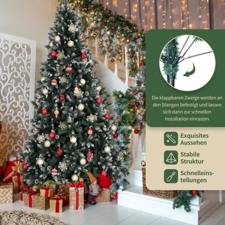 Nordmann Kunstkerstboom met sneeuweffect, kunstkerstboom met handgemaakte houten standaard, sneeuw, 61 dennenappels en 2500 takpunten, eenvoudig te monteren