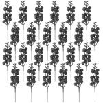 24 stuks glitter zwarte bessen stelen, kunstmatige rode bessen plukken, glitter, zwarte bessen, takken, kerstbessen, steel, picks voor kerstboom, doe-het-zelf, knutselen, bruiloft,
