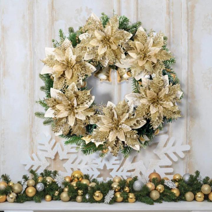 12 kerststerren kerstdecoraties kerstboom bloemen decoraties met clips en stelen kunstmatige kerststerren voor kerstkrans feestdecoraties