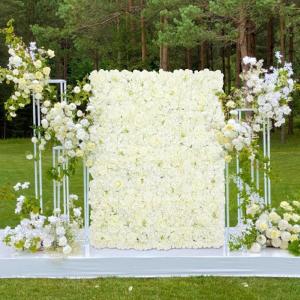 Künstlicher Blumen-Hintergrund, weiße Rose, 3D-Seidenblumen-Wandhintergrund, 1,5 x 2,3 m, Großpackung mit 24 Stück, Party-Mittelstücke, Fensterdekoration