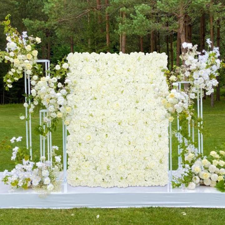 Künstlicher Blumen-Hintergrund, weiße Rose, 3D-Seidenblumen-Wandhintergrund, 1,5 x 2,3 m, Großpackung mit 24 Stück, Party-Mittelstücke, Fensterdekoration
