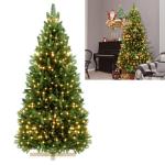 Künstlicher Weihnachtsbaum 180cm, Tannenbaum mit LED Beleuchtung & Holzständer, PVC+PE Christbaum Weihnachtsbaum inkl. 950 Spitzen, für Weihnachtsdeko Mehrweg