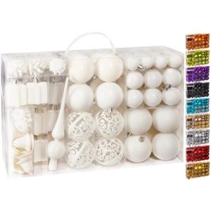 set met Dennenappels, Kerstklokken, Geschenken, Kerstboompiek - Kerstboomversiering - 101 delen - Crème Wit