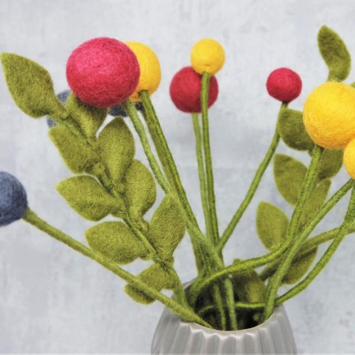 Gry & SIF Kunstbladtakken, flexibele steel, decoratieve tak van vilt, kunstplant, boeket binden, bruiloften, doe-het-zelfprojecten, handgemaakt, Fairtrade I 30 cm, 3 x groen