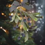 Grüne Weihnachtsmistel,Weihnachtsmisteldekoration - Weihnachtsdekoration, handgefertigter grüner Mistelzweig,Künstlicher Mistelzweig mit Schleife für Weihnachtsbaum, Fenster, K