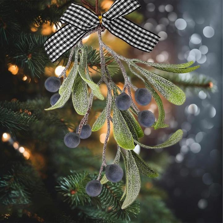 Grüne Weihnachtsmistel,Weihnachtsmisteldekoration - Weihnachtsdekoration, handgefertigter grüner Mistelzweig,Künstlicher Mistelzweig mit Schleife für Weihnachtsbaum, Fenster, K