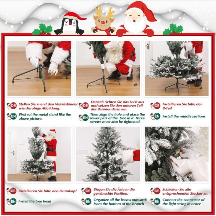 Kunstkerstboom met verlichting, witte sneeuwvlokken, led-dennenboom voor kerstdecoratie, van PE en pvc, 180 cm