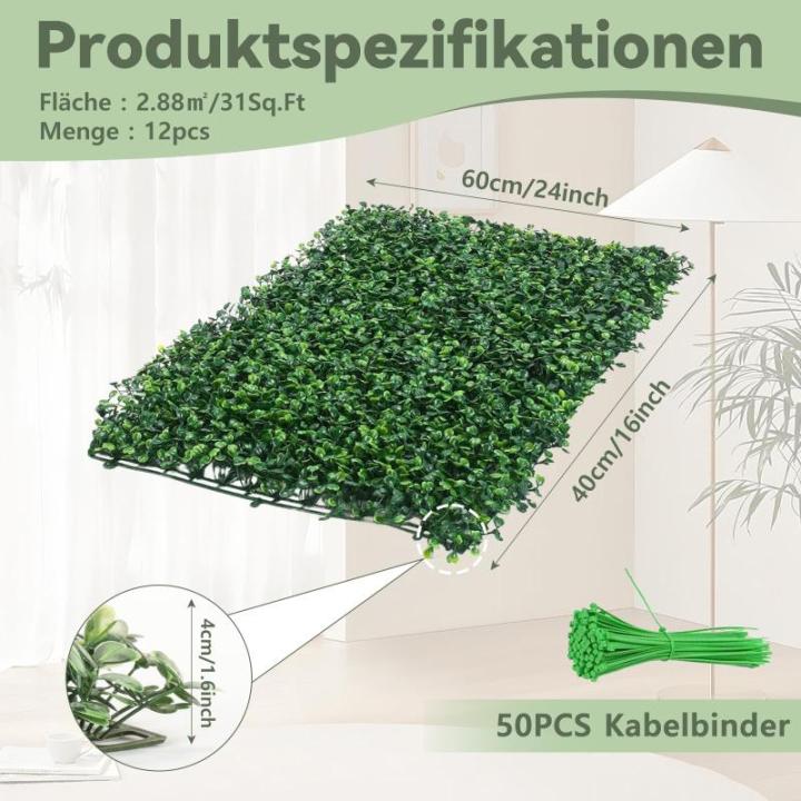 wand, 12 stuks, 40 x 60 cm, uv-bescherming, , gazon, muur, 4 cm dik, kunstbuxusheggen, wandpanelen voor tuin, buiten en binnen, decoratie, 2,88 m²