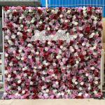 Wandpaneele Mit Künstlichen Blumen In Fuchsia-Farbe Und Stoffrückseite Für Hochzeit, Party, Brautparty, 3D-Wandhintergrund Mit Romantischen Rosafarbenen Grünen Blättern(3x3m/1